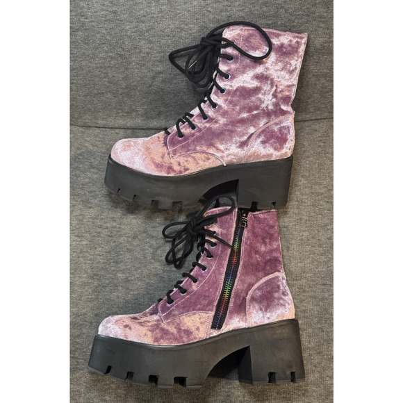 Lavender Crushed Velvet Dolls Kill Boots - Women's Size 10 - Picture 5 of 9